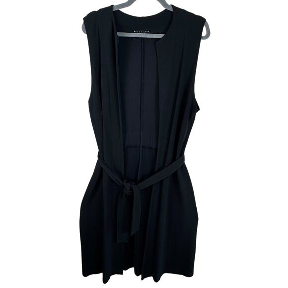 Brynn Walker Black Open Heavy Knit Waist Tie Duster Vest Made In USA Size S - Picture 1 of 7
